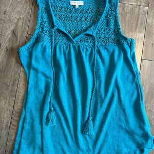 Teal Crochet Tank Top with Tassel Ties